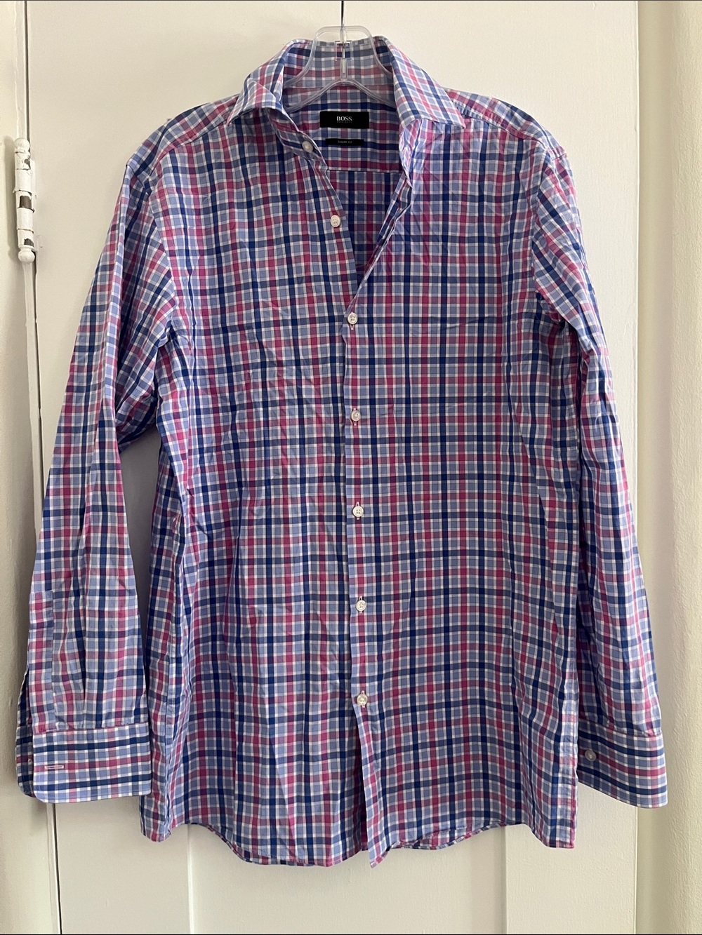 BOSS Hugo Boss Men's "Sharp Fit" Plaid Dress Shirt - Size 15.5 32/33 (M)